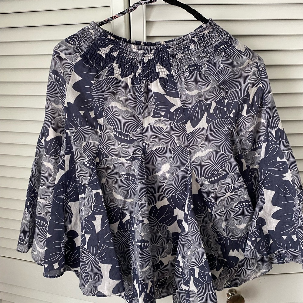 Banana Republic Navy and White Floral A-Line Skirt